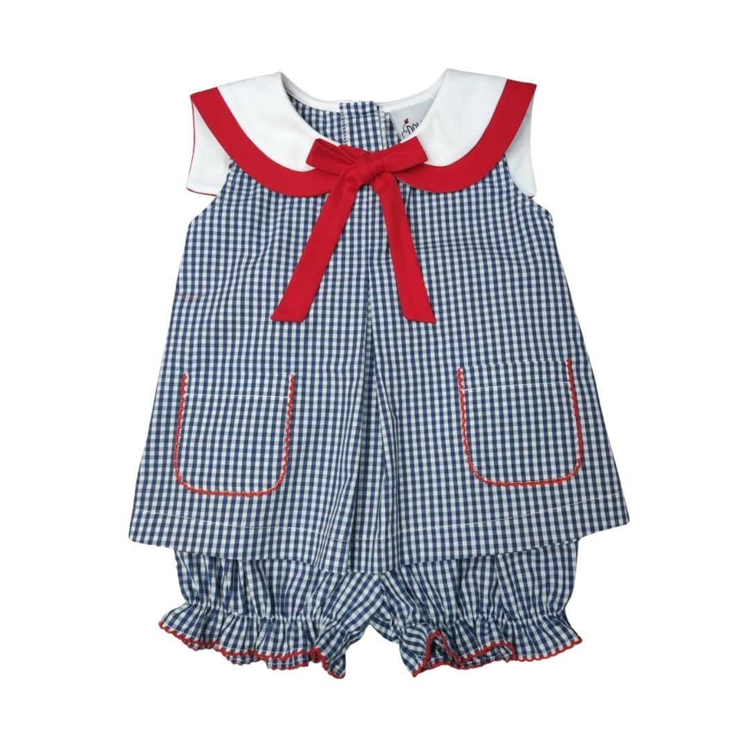 Navy Check Pleat Front Sailor Bloomer Set