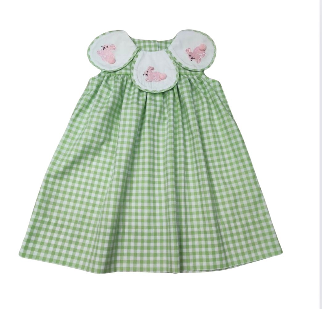 Green Check Bunny Petal Collar Dress