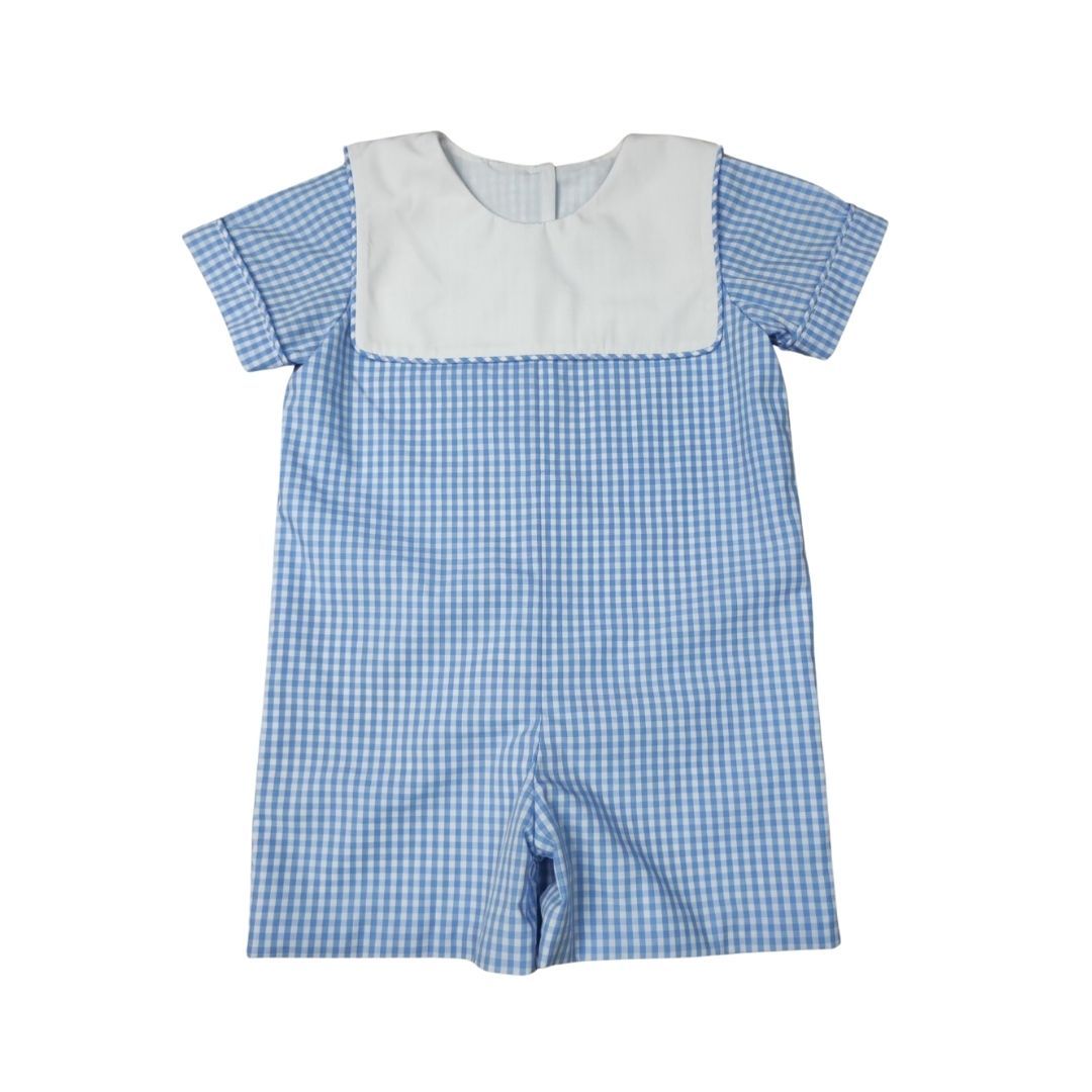 Blue Check Jon Jon White Square Collar