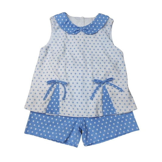 Polka Dot Pleated Peter Pan Collar Short Set
