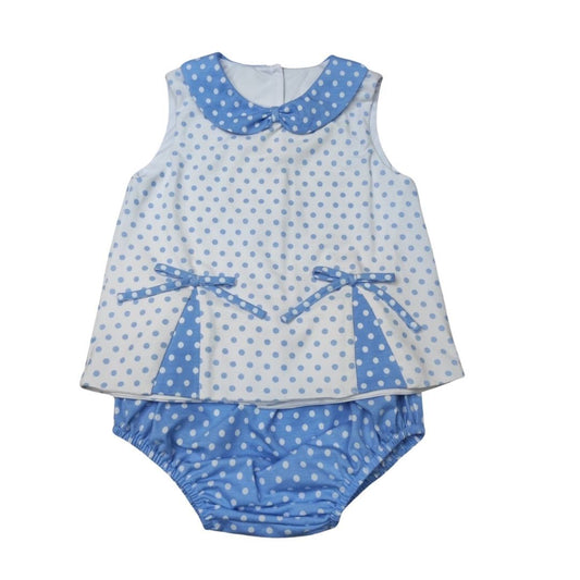 Polka Dot Pleated Peter Pan Collar Bloomer Set