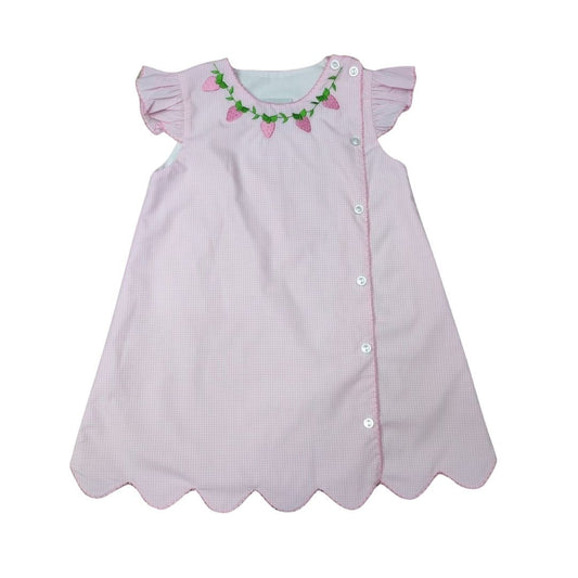 Embroidered Strawberry Neckline Side Button Dress