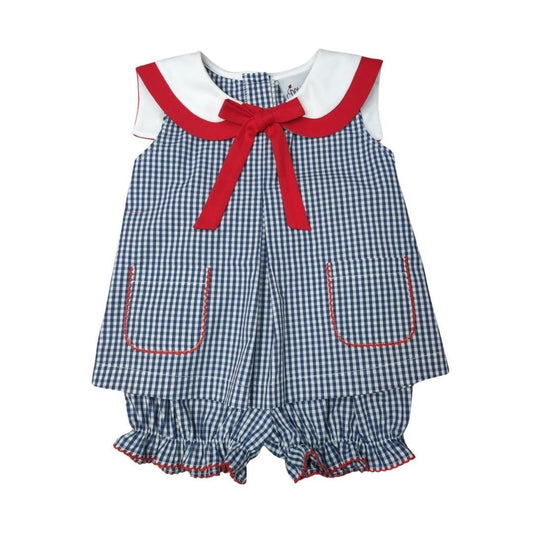 Navy Check Pleat Front Sailor Bloomer Set