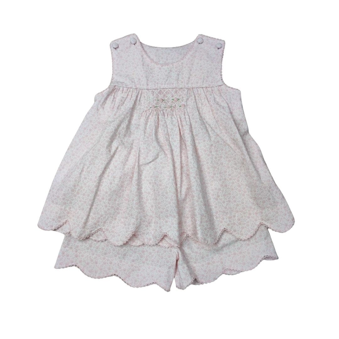 Pink Petal Smocked Button Shoulder Short Set