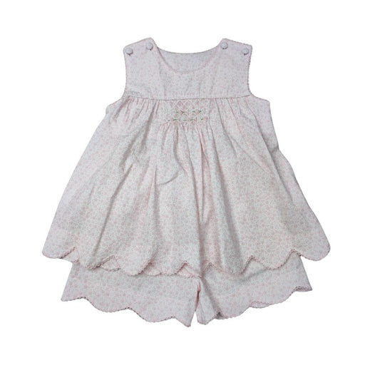 Pink Petal Smocked Button Shoulder Short Set