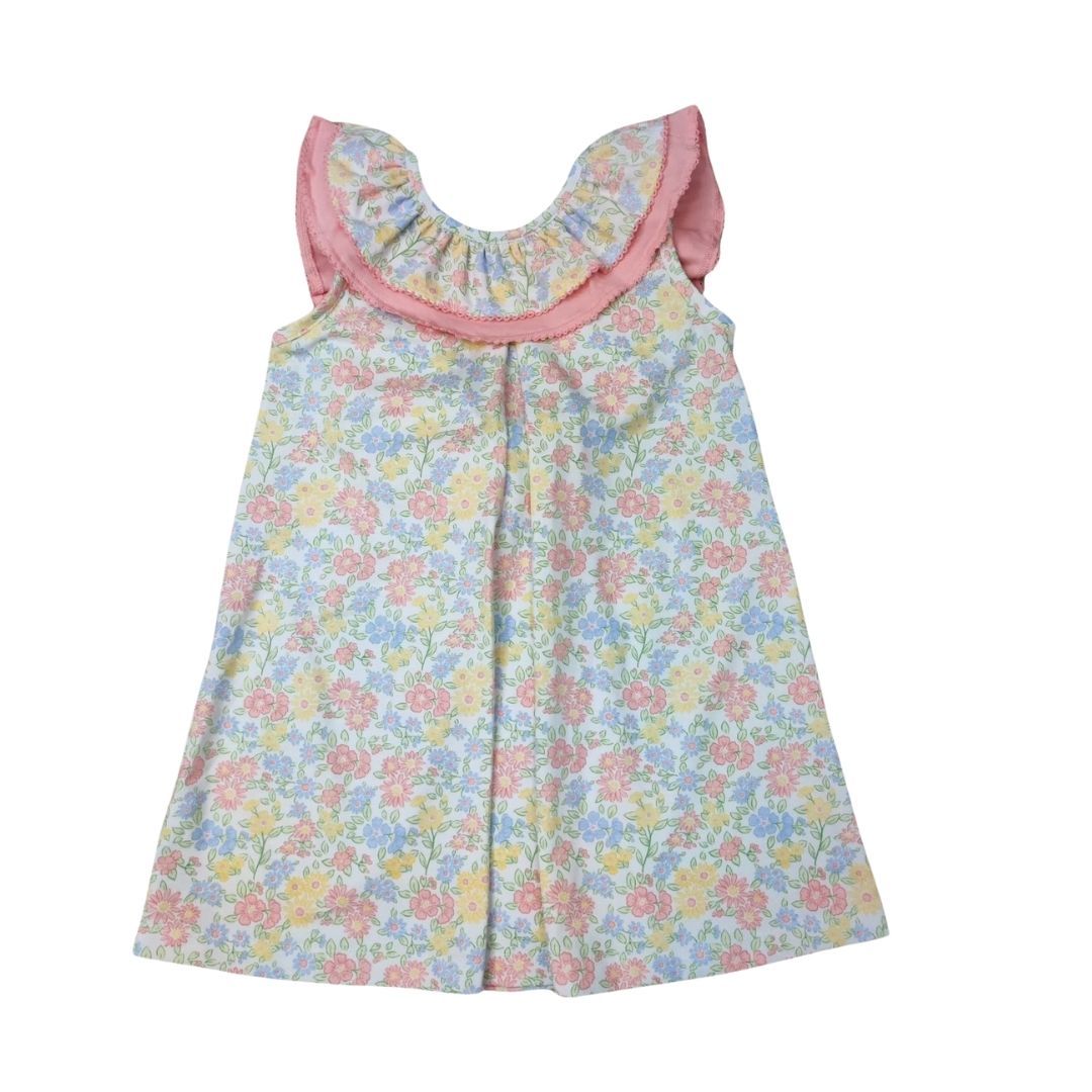 Pastel Floral Ruffle Collar with Bow Back Dress