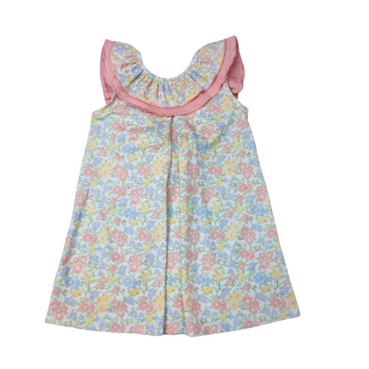 Pastel Floral Ruffle Collar with Bow Back Dress