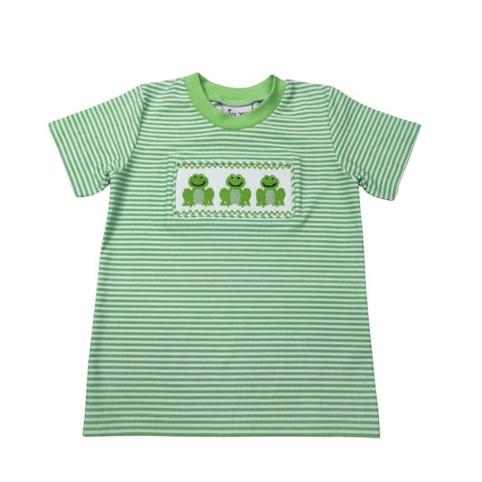 Green Stripe Frog Smocked Shirt