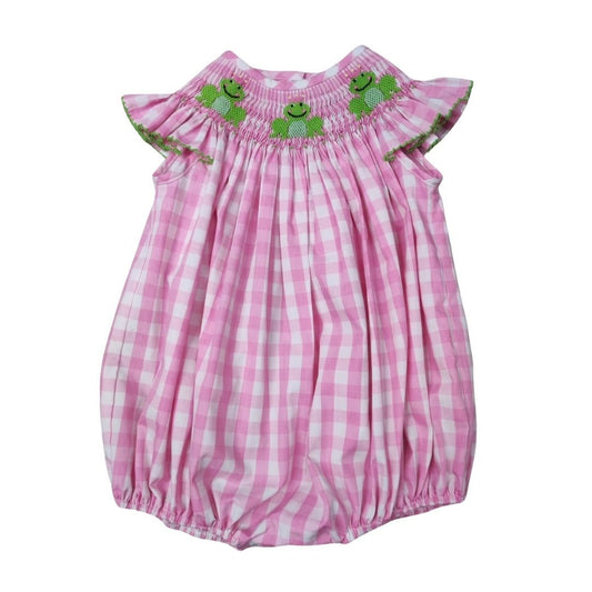 Pink Check Smocked Frog Bubble