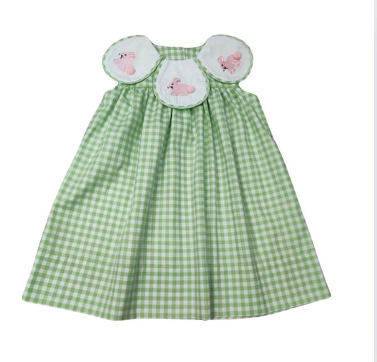 Green Check Bunny Petal Collar Dress