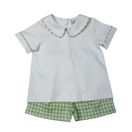 Green Check & White Knit Short Set