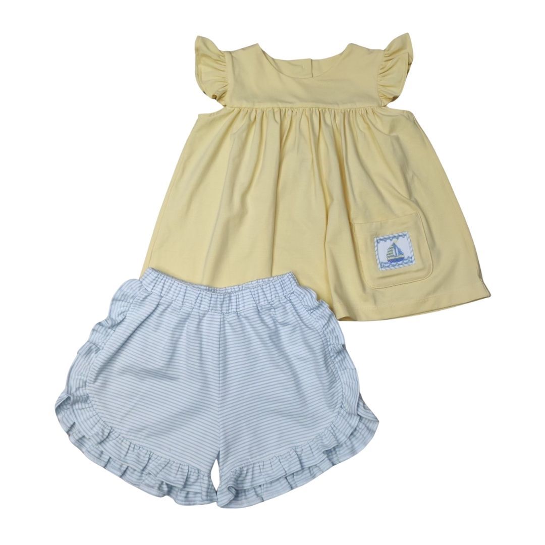 Yellow Knit Sailboat Short Set