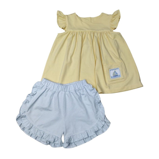 Yellow Knit Sailboat Short Set
