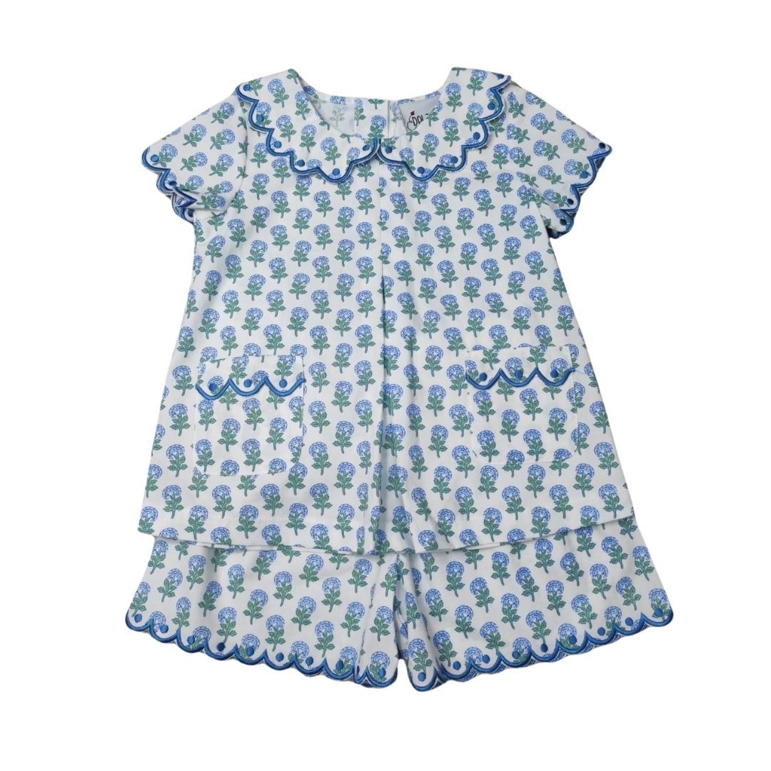 Hydrangea Print Pleated Front Short Set