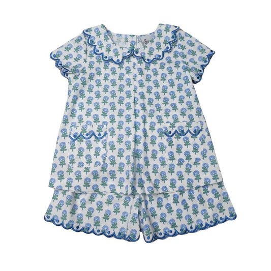 Hydrangea Print Pleated Front Short Set